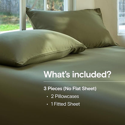 DOZ Sheet Set, 100% Viscose derived from Bamboo, Organically Grown, Buttery Soft, Cooling Sheets, High GSM, Deep Pockets - 3 Piece - 2 Pillowcases 1 Fitted Sheet (Olive, Cal King)