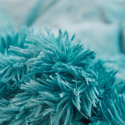 Wajade Faux Fur Plush White Comforter Set Fluffy Fuzzy Shaggy Bedding Set - 3PC Full/Queen Microfiber Soft Warm Quilt Set (Tie Dye Teal, King)