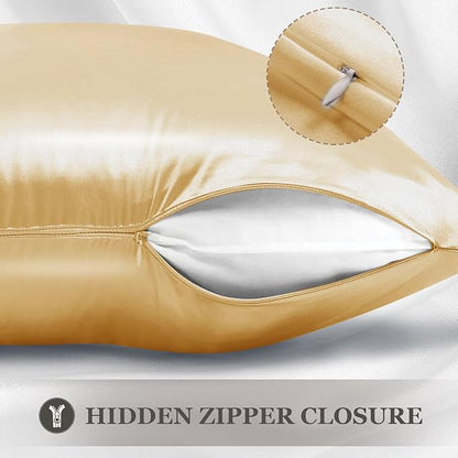 Adubor 100% Silk Pillowcase - Mulberry Silk Pillow Cases, 22 Momme 6A Grade Fibers, Silk Pillow Case for Hair and Skin Health, with Hidden Zipper (King 20''×36'', Gold, 1PC)