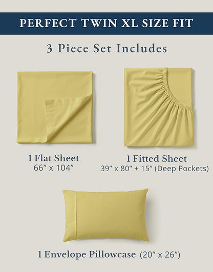 LANE LINEN Eco Friendly 100% Organic Cotton Fully Elasticized Twin XL Sheet Set, Low Pilling Fade Resistant Machine Washable Extra Long Twin Bedding Set, Soft & Comfy Cotton Sheets- Cocoon