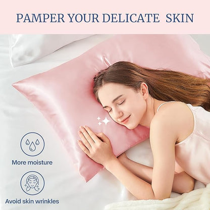 BEDELITE Satin Pillowcase for Hair and Skin, Super Soft and Cooling Similar to Silk Pillow Cases 2 Pack with Envelope Closure, Gift for Women Men(20"x40" King Size, Pink)