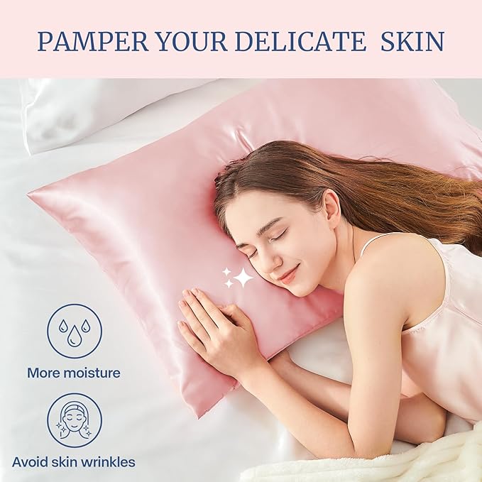 BEDELITE Satin Pillowcase for Hair and Skin, Super Soft and Cooling Similar to Silk Pillow Cases 2 Pack with Envelope Closure, Gift for Women Men(20"x36" King Size, Pink)
