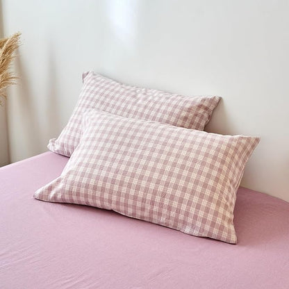 EAVD Vintage Style Gingham Duvet Cover Twin Purple White Soft 100% Washed Cotton Chic Grid Checkered Bedding Set with 2 Pillowcases Farmhouse Purple Plaid Duvet Cover with Zipper Closure