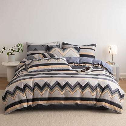 Boho Duvet Cover King Size Grey Cotton King Size Comforter Cover Neutral Soft Chevron Pattern Zipper Duvet Cover Set with Corner Ties Farmhouse Teen Boy Bedding Set Modern Duvet Protector