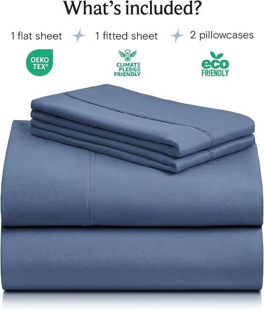 LuxClub 4 PC Queen Sheet Set, Breathable Luxury Bed Sheets, Deep Pockets 18" Wrinkle Free Cooling Sheets Machine Washable Hotel Bedding Silky Soft - Oxford Queen