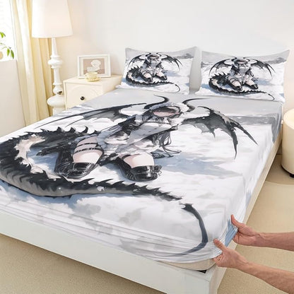 Erosebridal Anime Girl Bed Sheets Queen, Japanese Anime Bedding Set for Kids Girls Teens Women Bedroom, Cartoon Girl Fitted Sheet Japanese Animation Sci Fi Style Sheets,2 Pillow Cases