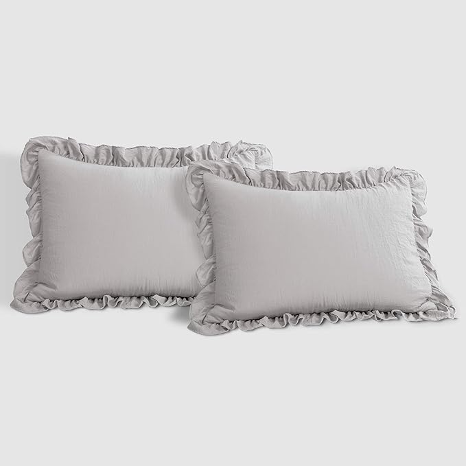 Lush Decor Reyna Ruffle Comforter Set, Full/Queen, Light Grey, 3 Piece Cozy Bedding Set