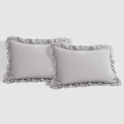 Lush Decor Reyna Ruffle Comforter Set, Full/Queen, Light Grey, 3 Piece Cozy Bedding Set
