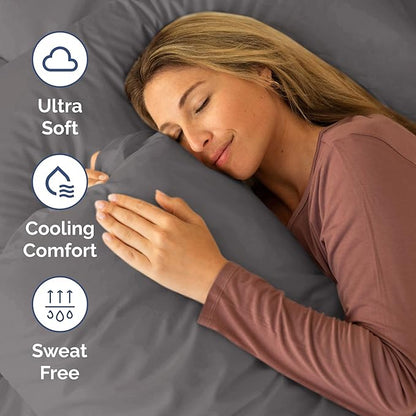 Short Queen Size 4 Piece Sheet Set - RV Short Queen, Soft, Breathable & Cooling Bed Sheets Set w/ Deep Pockets - Hotel Luxury Bedding for Women, Men, Kids, Teens, Boys & Girls - Oeko-Tex - Dark Grey