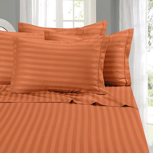 Elegant Comfort Softest and Coziest 4-Piece Sheet Set - 1500 Premium Hotel Quality Microfiber - Deep Pocket, Wrinkle Resistant 4-Piece Damask Stripe Bed Sheet Set, Twin, Coral