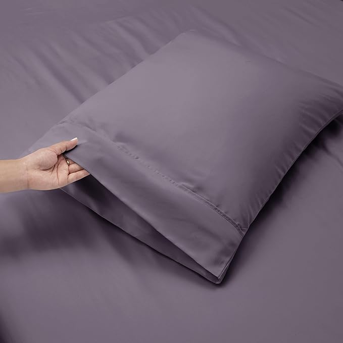 Nestl King Size Sheet Set, 4 Piece Extra Deep Pocket (18-24 inches), Microfiber, Hotel Luxury, Soft, Breathable, Wrinkle-Free, Easy to Care, Grayish Purple