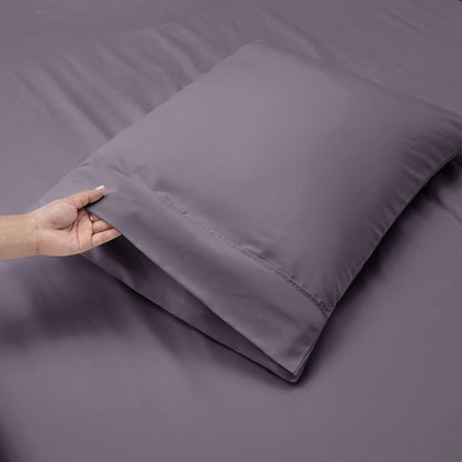 Nestl Queen Size Sheet Set, 4 Piece Extra Deep Pocket (18-24 inches), Microfiber, Cooling, Hotel Luxury, Soft, Breathable, Wrinkle-Free, Easy to Care, Grayish Purple