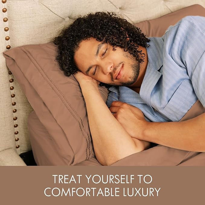 ClevaHome King Size Sheet Set - 6 Piece Soft Breathable Luxury Bed Sheet Set - Shrinkage & Fade Resistant Embroidered Bedding Sheet with 14-inch Deep Pocket, 2 Extra Pillowcases (King, Sandy Brown)