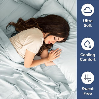 Queen 6 Piece Sheet Set - Comfy Breathable & Cooling - Ultra-Soft Hotel Luxury Bedding Set with 8-16 Inch Deep Pockets - 1 Flat & 1 Fitted Sheet & 4 Pillowcases - Wrinkle Free & Easy Care - Ice Blue