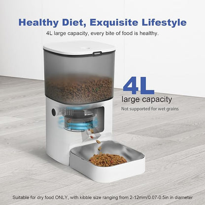 2.4G Automatic Cat Feeder, 4L WiFi Food Dispenser with 10s Voice Recorder, Pet Feeder up to 10 Meals per Day, Timed Cat Feeder with Dry Food Sealed Ring