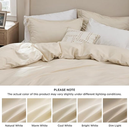 Bedsure Cooling Duvet Cover King Size - Moisture Wicking and Silky Eucalyptus Lyocell Cotton Hybrid Comforter Cover Set for Hot Sleeper - Buttery Soft and Breathable, GentleSoft™, Beige Bedding Set