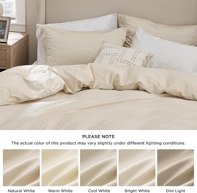 Bedsure Cooling Duvet Cover Queen Size - Moisture Wicking and Silky Eucalyptus Lyocell Cotton Hybrid Comforter Cover Set for Hot Sleeper - Buttery Soft and Breathable, GentleSoft™, Beige Bedding Set