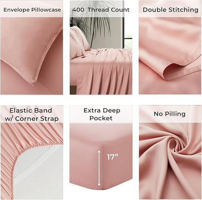 Split King Size Sheet Set | 2 Fitted Sheets for Sleep Number & Adjustable Beds | Organically Grown | Ultra Soft & Cooling |100% Viscose | 17" Deep Pocket [Rose Quartz]