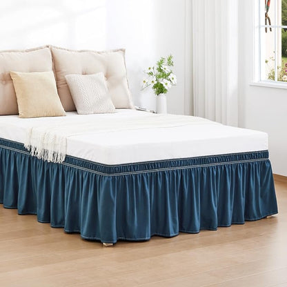 RIMELA Dusty Navy Bed Skirt King Size 18 Inch Drop, Wrap Around Elastic Bedskirt, Dust Ruffle for Adjustable Bed Base Machine Washable Easy to Install Bed Skirts
