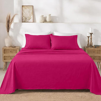 California Design Den Twin Sheet Set - 400 Thread Count Sateen, Natural 100% Cotton Sheets, Deep Pockets with All Around Elastic, Soft and Durable Bedding - Hot Pink
