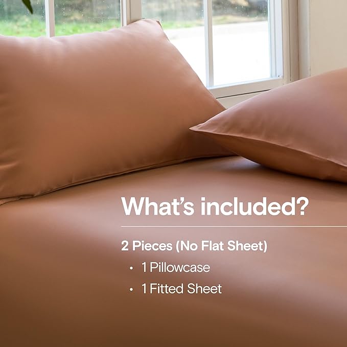 DOZ Sheet Set, 100% Viscose derived from Bamboo, Organically Grown, Buttery Soft, Cooling Sheets, High GSM, Deep Pockets - 2 Piece - 1 Pillowcase 1 Fitted Sheet (Clay, Twin)