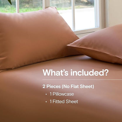 DOZ Sheet Set, 100% Viscose derived from Bamboo, Organically Grown, Buttery Soft, Cooling Sheets, High GSM, Deep Pockets - 2 Piece - 1 Pillowcase 1 Fitted Sheet (Clay, Twin)