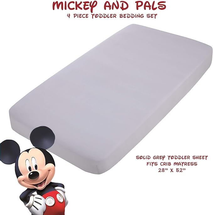 Disney Mickey Mouse and Pals 4 Piece Toddler Bedding Set - Fitted Sheet, Pillow Case, Top Sheet, and Comforter Quilt - Blue