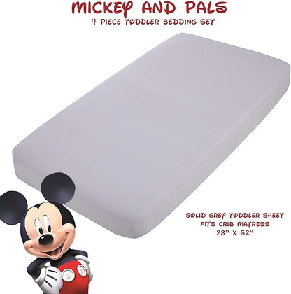 Disney Mickey Mouse and Pals 4 Piece Toddler Bedding Set - Fitted Sheet, Pillow Case, Top Sheet, and Comforter Quilt - Blue