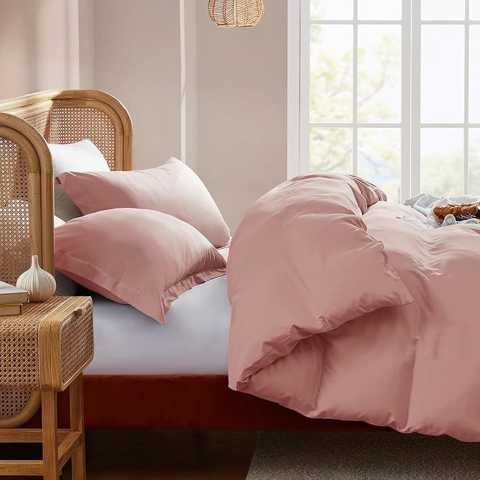 Nestl Blush Pink Duvet Cover Queen Size - Soft Double Brushed Queen Duvet Cover Set, 3 Piece, with Button Closure, 1 Duvet Cover 90x90 inches and 2 Pillow Shams