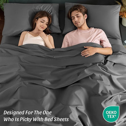 100% Egyptian Cotton Sheets 1200 Thread Count California King Size Bedding Sets 4 Pcs, Fitted Sheet Up to 16" Deep Breathable All Seasons (California King, Dark Gray)