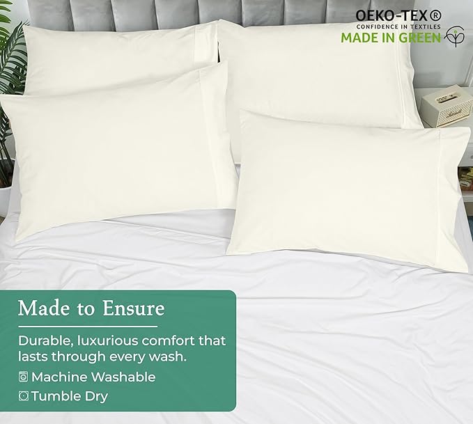 Royale Linens Standard Pillowcase Set of 2 - Bed Pillow Cover - 20"x26" - 1800 Brushed Microfiber, Wrinkle & Fade Resistant - Soft & Cozy- Standard Size Pillow Case (STD,Ivory)