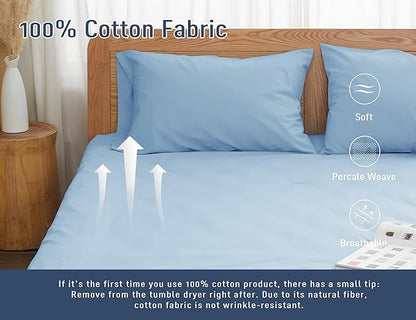 Pillow Cases, King Size Cotton Percale Weave Pillowcases, Pre-Shrunk Breathable and Hypoallergenic Pillowcases, Set of 2 (2 Piece King 20 Inch x 40 Inch, Light Blue)
