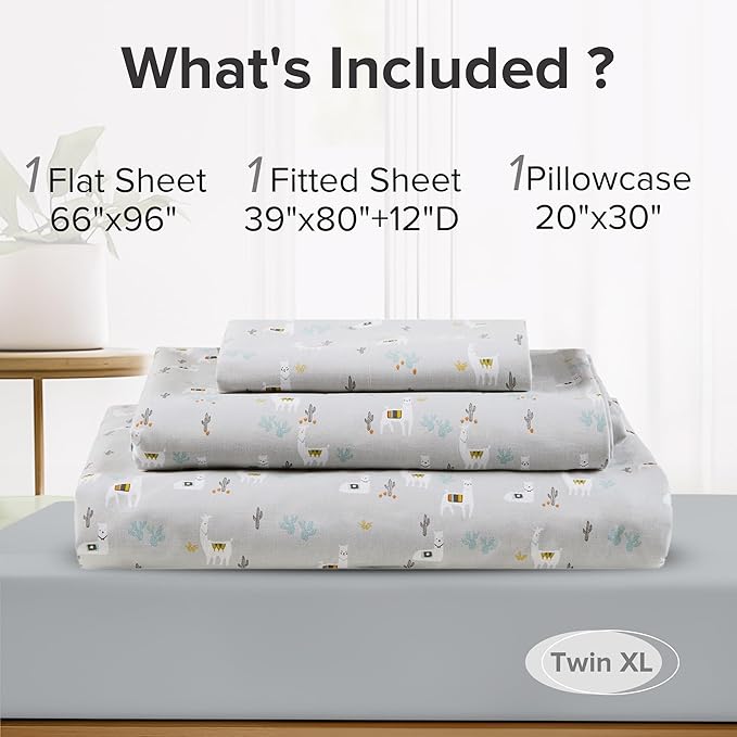 Comfort Spaces 100% Cotton Sheet Set Breathable, Lightweight, Soft with 12" Elastic Pocket Fits up to 14" Mattress, All Season Cozy Bedding, Matching Pillow Case, Twin XL Lama Multi 3 Piece