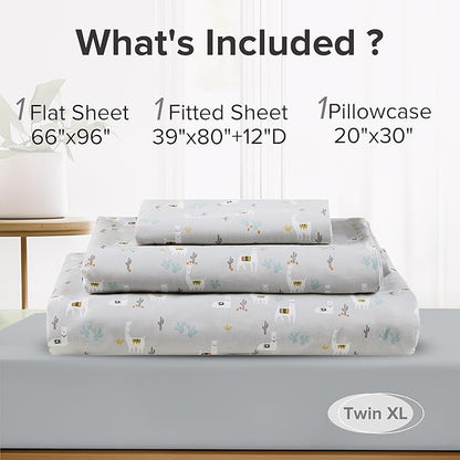 Comfort Spaces 100% Cotton Sheet Set Breathable, Lightweight, Soft with 12" Elastic Pocket Fits up to 14" Mattress, All Season Cozy Bedding, Matching Pillow Case, Twin XL Lama Multi 3 Piece