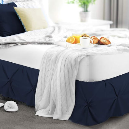 Nestl Navy Blue Twin Bed Skirt - Pinch Pleat, 14" Drop, Premium Microfiber