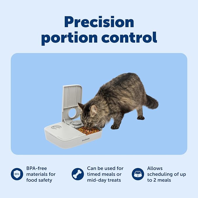 PetSafe Automatic 2 Meal Pet Feeder | Slow Feed Portion Control, Dial Timers Schedule 2 Automatic Meals in 30-Min Steps, Each Compartment Holds up to 1.5 Cups