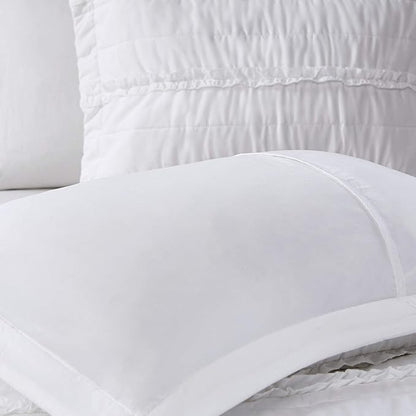 Madison Park Celeste Quilt Modern Classic Design All Season, Breathable Coverlet Lightweight Bedding Set, Matching Shams, Decorative Pillow, King/Cal King(104"x94"), Ruffle White 4 Piece