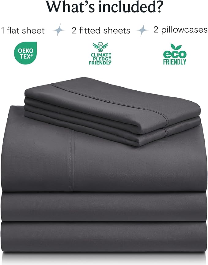 LuxClub 5 PC Split King Sheet Set Sheets Deep Pockets 18" Eco Friendly Wrinkle Free Cooling Sheets Machine Washable Hotel Bedding Silky Soft - Dark Grey Split King