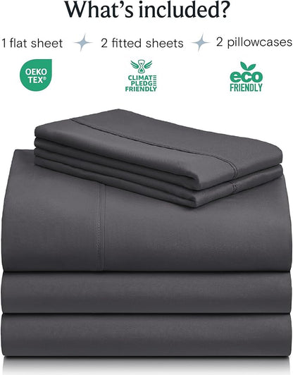 LuxClub 5 PC Split King Sheet Set Sheets Deep Pockets 18" Eco Friendly Wrinkle Free Cooling Sheets Machine Washable Hotel Bedding Silky Soft - Dark Grey Split King