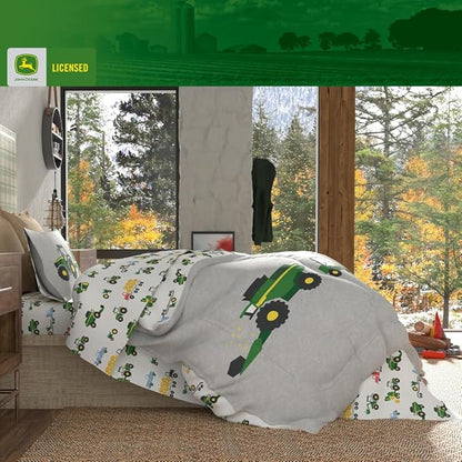 Franco Kids John Deere Farm Equipment Bedding 5 Piece Super Soft Comforter and Sheet Set, Full, (Officially Licensed Product)
