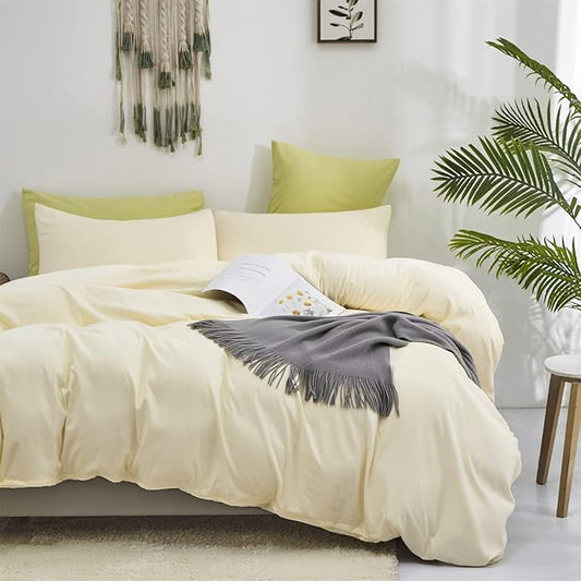 Luxlovery Beige White Comforter Set King Size Beige Ivory Bedding Set Solid Color Cream Off White Blanket Quilts Soft Breathable Ivory White Light Color Comforter Women Men