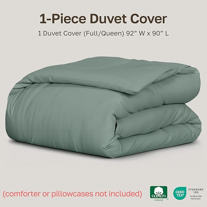 California Design Den Full/Queen Size Duvet Cover Only - Natural 100% Cotton, Premium 400 Thread Count Queen Duvet Cover Cotton, Soft Sateen Weave, Button Closure and Corner Ties - Sage Green