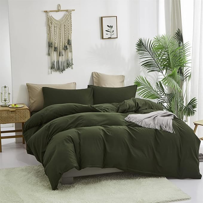 Luxlovery Army Green Comforter Set Twin Dark Green Bedding Set Minimalist Bedding Set Soft Breathable Blanket Quilts Modern All Season Comforter Set