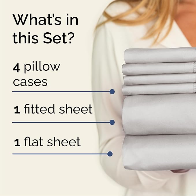 Queen 6 Piece Sheet Set - Comfy Breathable & Cooling - Ultra-Soft Hotel Luxury Bedding Set w/ 8-16 Inch Deep Pockets - 1 Flat & 1 Fitted Sheet & 4 Pillowcases - Wrinkle Free & Easy Care - French Grey