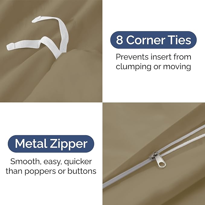 Duvet Cover Full Size Set - Extra Soft Full Duvet Cover 80" x 90" with 2 Pillow Shams - Hotel Luxury, Easy Care and Fade Free w/ Zipper Closures & Ties - All Season, Comfy, Cozy & Breathable (Khaki)