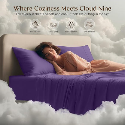 Utopia Bedding Queen Size Sheet Set – 4 Piece Bed Sheets, Soft and Breathable Microfiber, Includes 1 Fitted Sheet, 1 Flat Sheet and 2 Pillowcases – Oeko Tex (Eggplant)