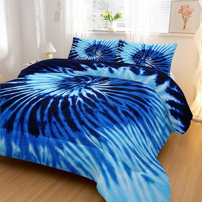 Blue Tie-dye Comforter Sets Twin Size,Abstract Modern Art Bedding Set for Your Room,Graffiti Soft Lightweight Quilted Set All Season 1 Comforter and 2 Pillowcases