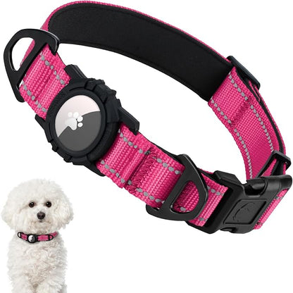 Taglory AirTag Dog Collar with Waterproof Holder for Small Dogs, Hot Pink S | Reflective for Night Walks & Low-Light Safety, Track Your Pup Peace of Mind, Adjustable Soft Padded, No More Dangling Tags