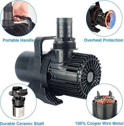 8300 GPH 520W IPX8 Submersible Pond Waterfall Pump | 32.8FT Long Power Cord, Quiet Powerful Fountain Pump for Koi Fish, Garden Yard Patio Duck Pond, with Barrier Filter Bag