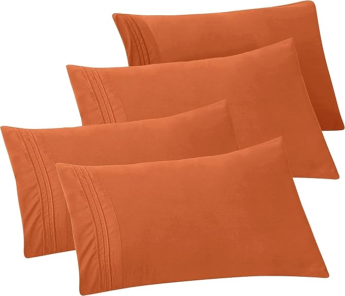 Elegant Comfort 4-Pack Solid Pillowcases 1500 Premium Hotel Quality Microfiber - Smooth Weave, Wrinkle and Fade Resistant, Easy Slip-On, 4-Piece Set, Standard/Queen Pillowcase, Coral